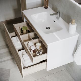 Подвесная тумба под раковину Sancos Smart SM90E 90см дуб бардолино/белый